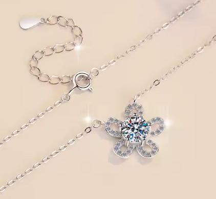 Open Flower Halo Sterling Silver Moissanite Pendant, Silver-tone