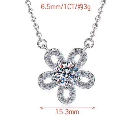 Open Flower Halo Sterling Silver Moissanite Pendant, silver-tone