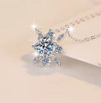 Pointed Petal Flower Sterling Silver Moissanite Pendant, Silver-tone