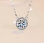 Round Centre Halo Sterling Silver Moissanite Pendant, Silver-tone