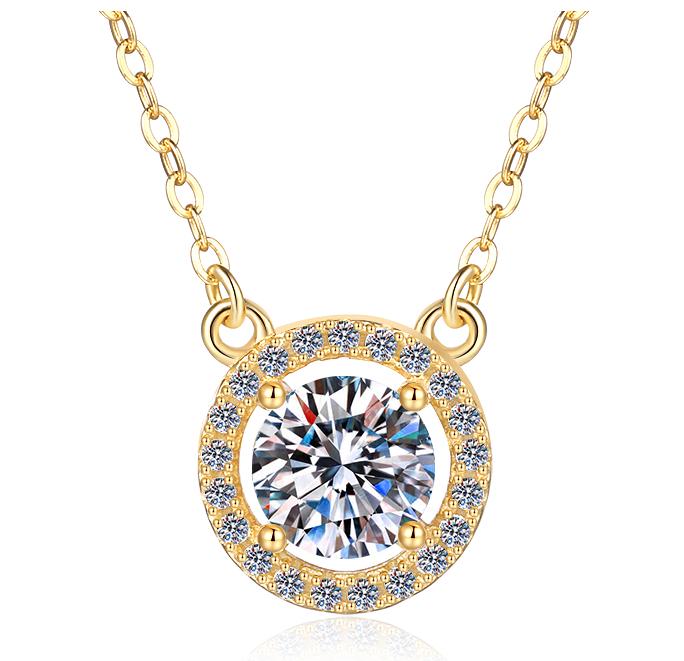 925 Sterling Silver Moissanite Round Centre Halo Pendant