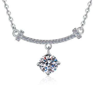 Curved Bar Solitaire Sterling Silver Moissanite Pendant, Silver-tone