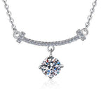 Curved Bar Solitaire Sterling Silver Moissanite Pendant, Silver-tone