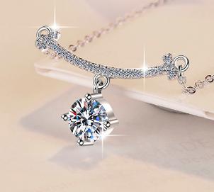 Curved Bar Solitaire Sterling Silver Moissanite Pendant, Silver-tone
