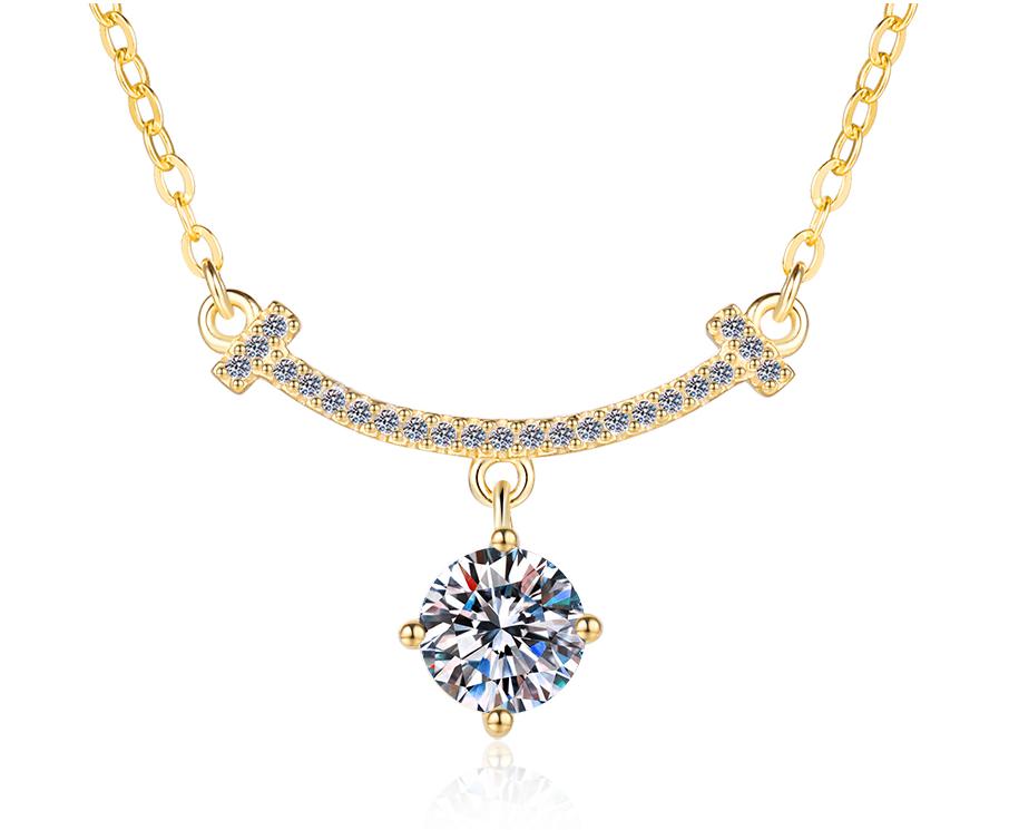 925 Sterling Silver Moissanite Curved Bar Solitaire Pendant