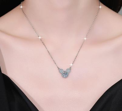 Winged Heart Sterling Silver Moissanite Pendant, Silver-tone
