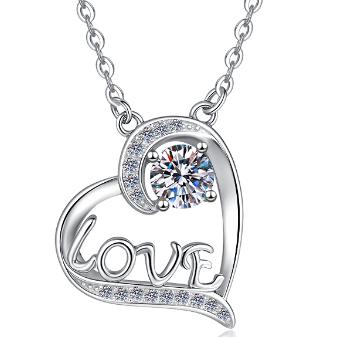 Love Heart Sterling Silver Moissanite Pendant, Silver-tone