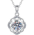 Scalloped Flower Halo Sterling Silver Moissanite Pendant, Silver-tone