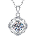 Scalloped Flower Halo Sterling Silver Moissanite Pendant, Silver-tone