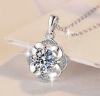 Scalloped Flower Halo Sterling Silver Moissanite Pendant, Silver-tone