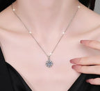 Scalloped Flower Halo Sterling Silver Moissanite Pendant, Silver-tone