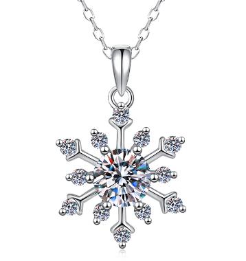Snowflake Sterling Silver Moissanite Pendant, Silver-tone
