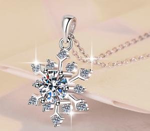 Snowflake Sterling Silver Moissanite Pendant, Silver-tone