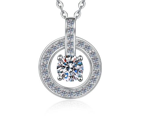 Open Round Drop Sterling Silver Moissanite Pendant, Silver-tone