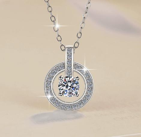 Open Round Drop Sterling Silver Moissanite Pendant, Silver-tone