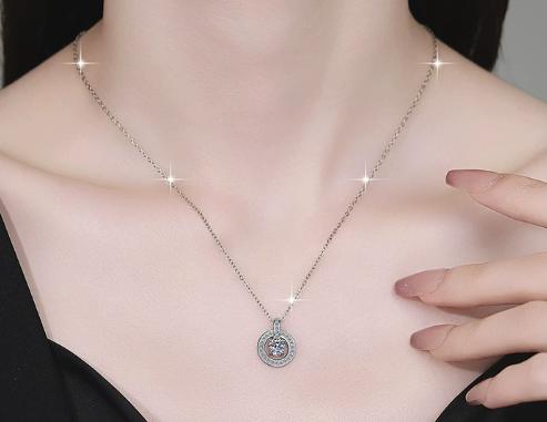 Open Round Drop Sterling Silver Moissanite Pendant, Silver-tone