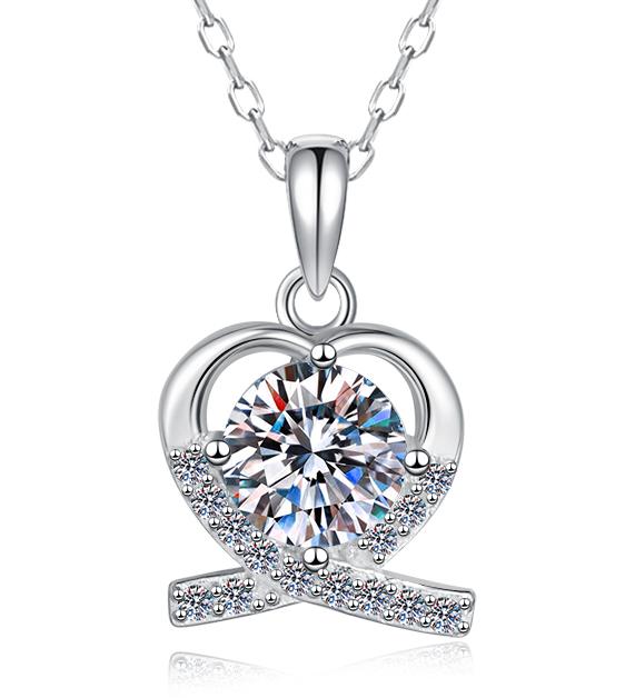 Heart Outline Solitaire Sterling Silver Moissanite Pendant, Silver-tone