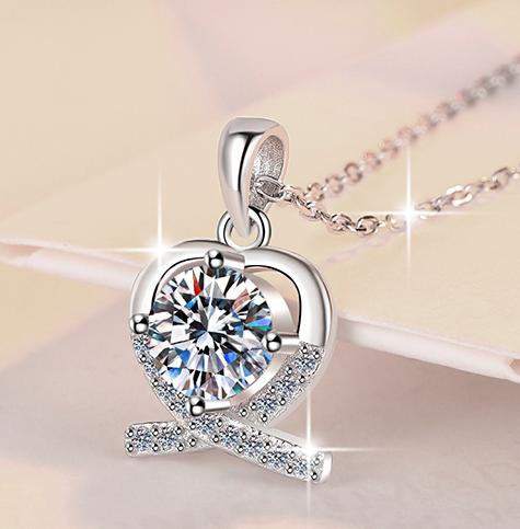 Heart Outline Solitaire Sterling Silver Moissanite Pendant, Silver-tone