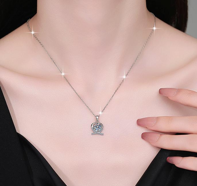Heart Outline Solitaire Sterling Silver Moissanite Pendant, Silver-tone