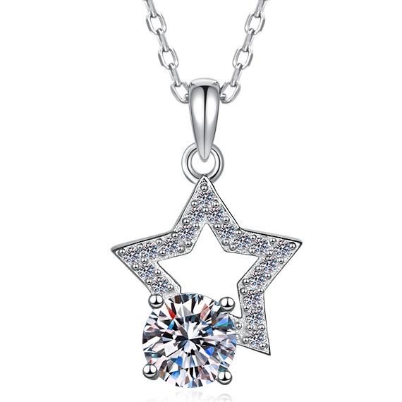 Open Star Drop Sterling Silver Moissanite Pendant, Silver-tone
