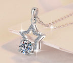 Open Star Drop Sterling Silver Moissanite Pendant, Silver-tone
