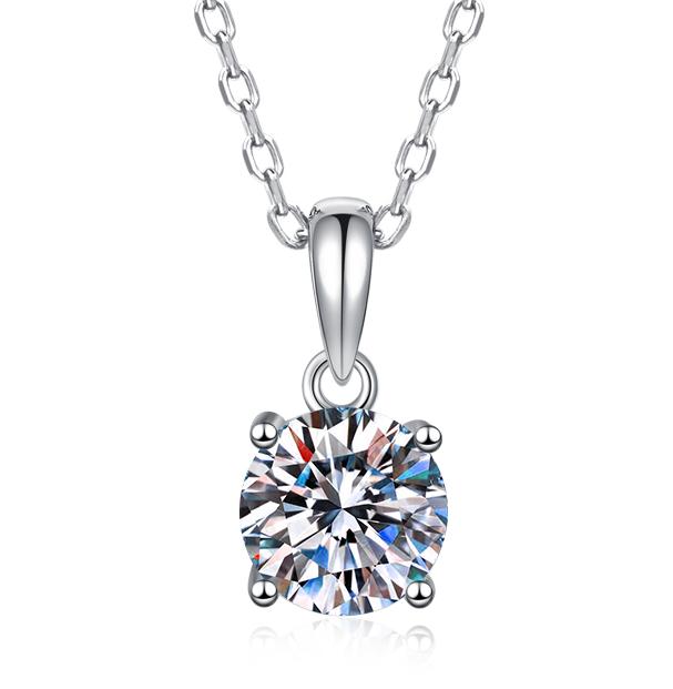 Sculpted-Prong Solitaire Sterling Silver Moissanite Pendant, Silver-tone