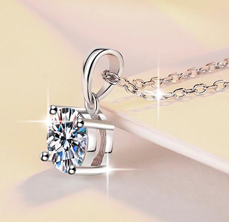 Sculpted-Prong Solitaire Sterling Silver Moissanite Pendant, Silver-tone