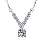 V-Bar Solitaire Sterling Silver Moissanite Pendant, Silver-tone