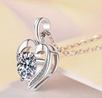 Classic Heart Frame Sterling Silver Moissanite Pendant, Silver-tone