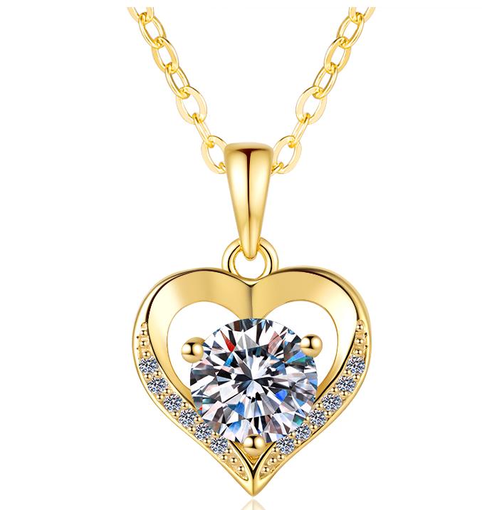 Classic Heart Frame Sterling Silver Moissanite Pendant, Gold-tone