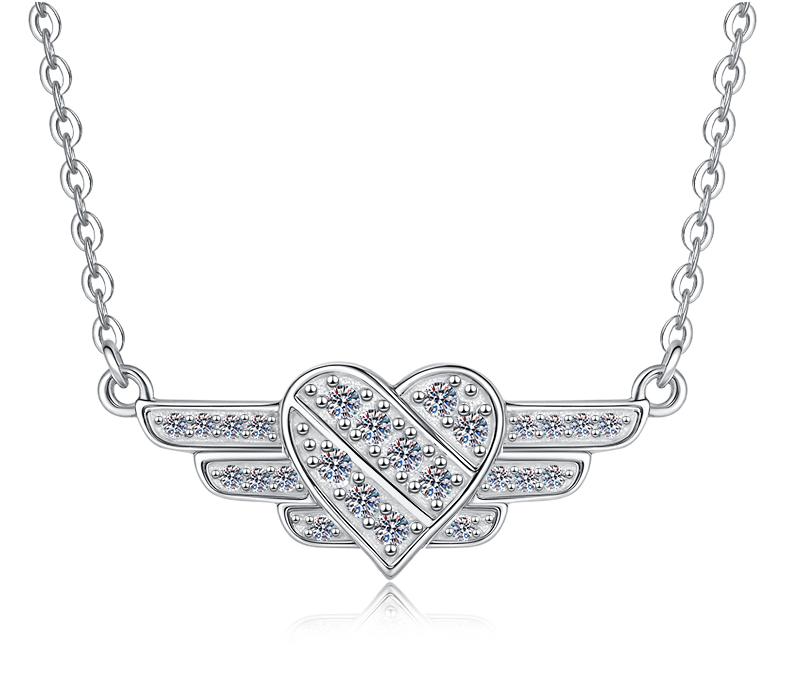 Winged Geometric Knot Sterling Silver Moissanite Pendant, Silver-tone