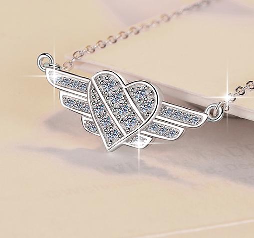 Winged Geometric Knot Sterling Silver Moissanite Pendant, Silver-tone