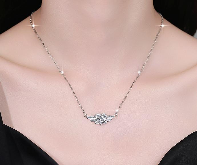 Winged Geometric Knot Sterling Silver Moissanite Pendant, Silver-tone