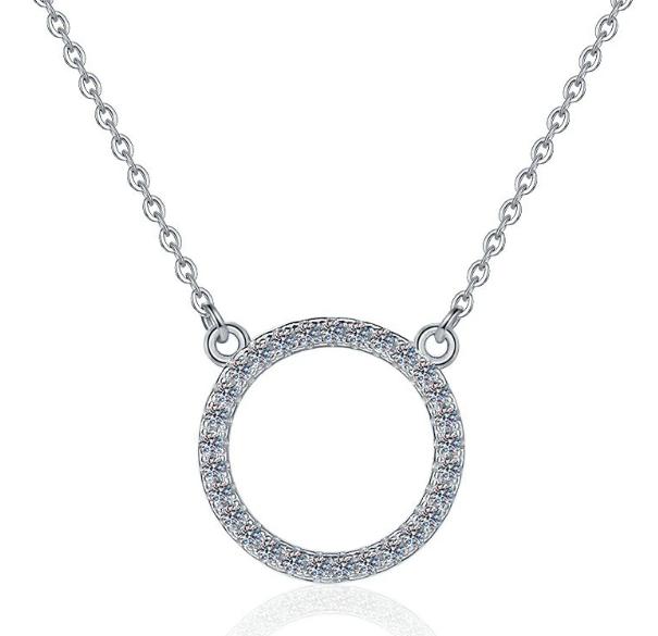 Open Circle Sterling Silver Moissanite Pendant, Silver-tone