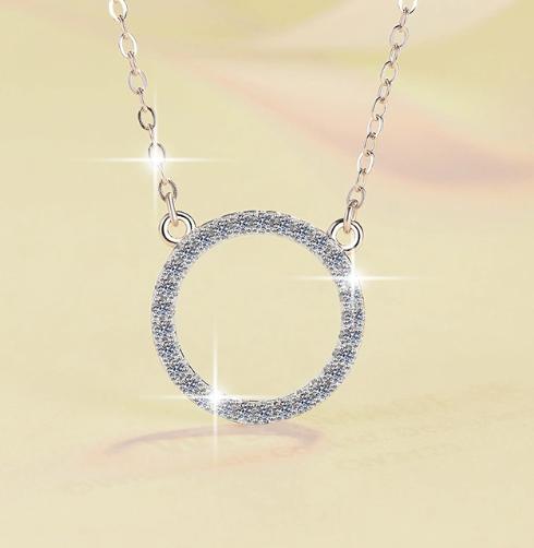 Open Circle Sterling Silver Moissanite Pendant, Silver-tone
