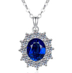 Blue Oval Halo Sterling Silver Moissanite Pendant, Silver-tone