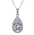 Pear-Cut Halo Drop Sterling Silver Moissanite Pendant, Silver-tone