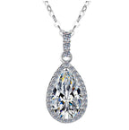 Pear-Cut Halo Drop Sterling Silver Moissanite Pendant, Silver-tone