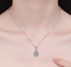 Pear-Cut Halo Drop Sterling Silver Moissanite Pendant, Silver-tone
