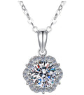 Floral Solitaire Halo Sterling Silver Moissanite Pendant, Silver-tone