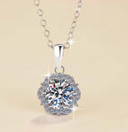 Floral Solitaire Halo Sterling Silver Moissanite Pendant, Silver-tone