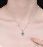 Floral Solitaire Halo Sterling Silver Moissanite Pendant, Silver-tone