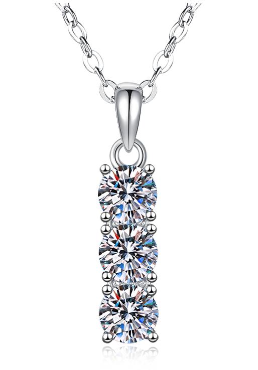 Three-Stone Line Sterling Silver Moissanite Pendant, Silver-tone