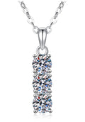 Three-Stone Line Sterling Silver Moissanite Pendant, Silver-tone
