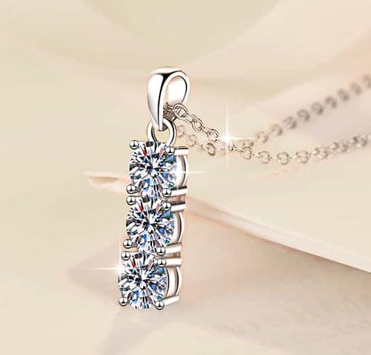 925 Sterling Silver Moissanite Three-Stone Bar Pendant