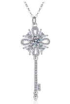 Floral Key Sterling Silver Moissanite Pendant, Silver-tone