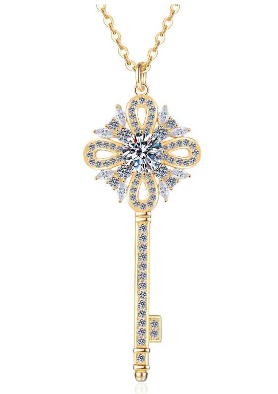 925 Sterling Silver Moissanite Flower Key Pendant