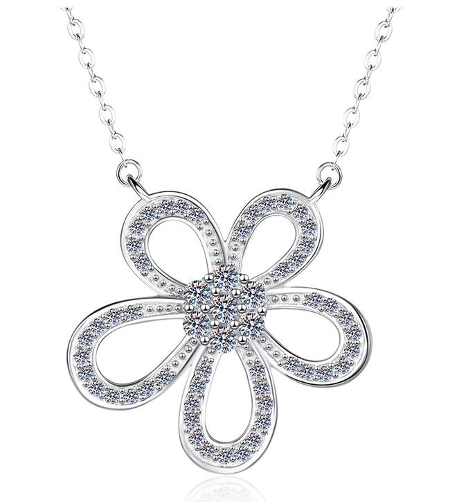 Five-Loop Flower Sterling Silver Moissanite Pendant, Silver-tone