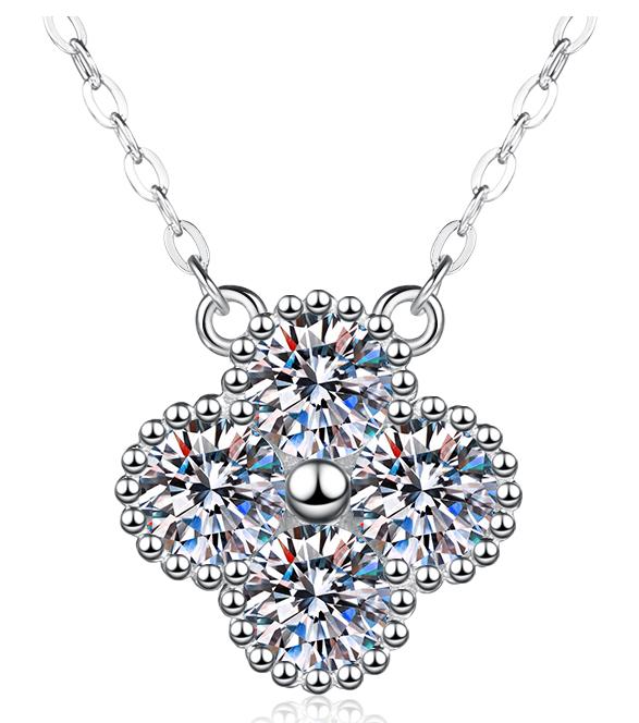 Four-Stone Floral Cluster Sterling Silver Moissanite Pendant, Silver-tone