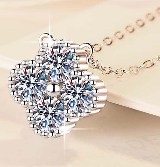 Four-Stone Floral Cluster Sterling Silver Moissanite Pendant, Silver-tone